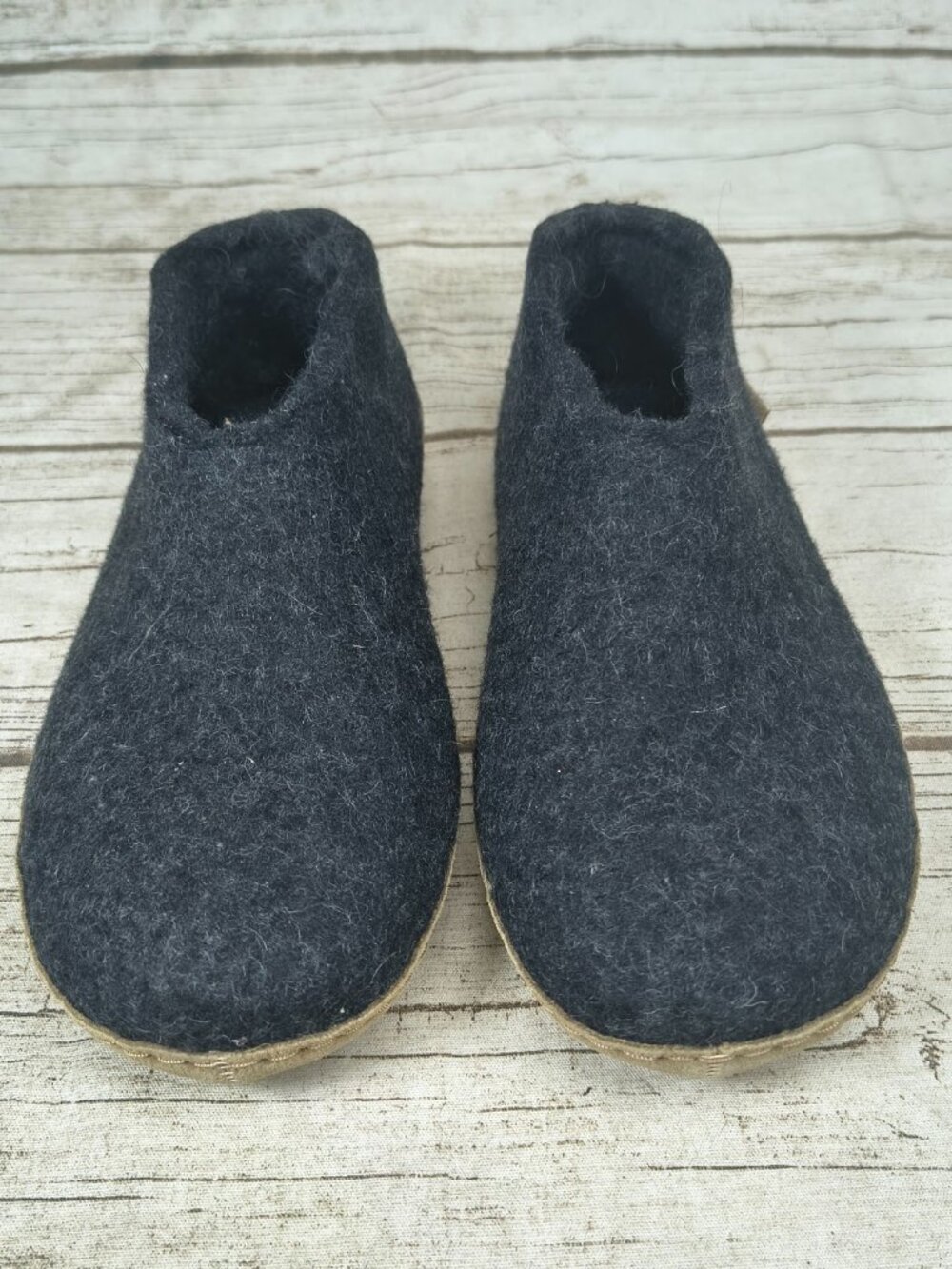 Glerups Wool Felt Boot Calfskin Leather Sole Charcoal Grey House Slippers EU 36